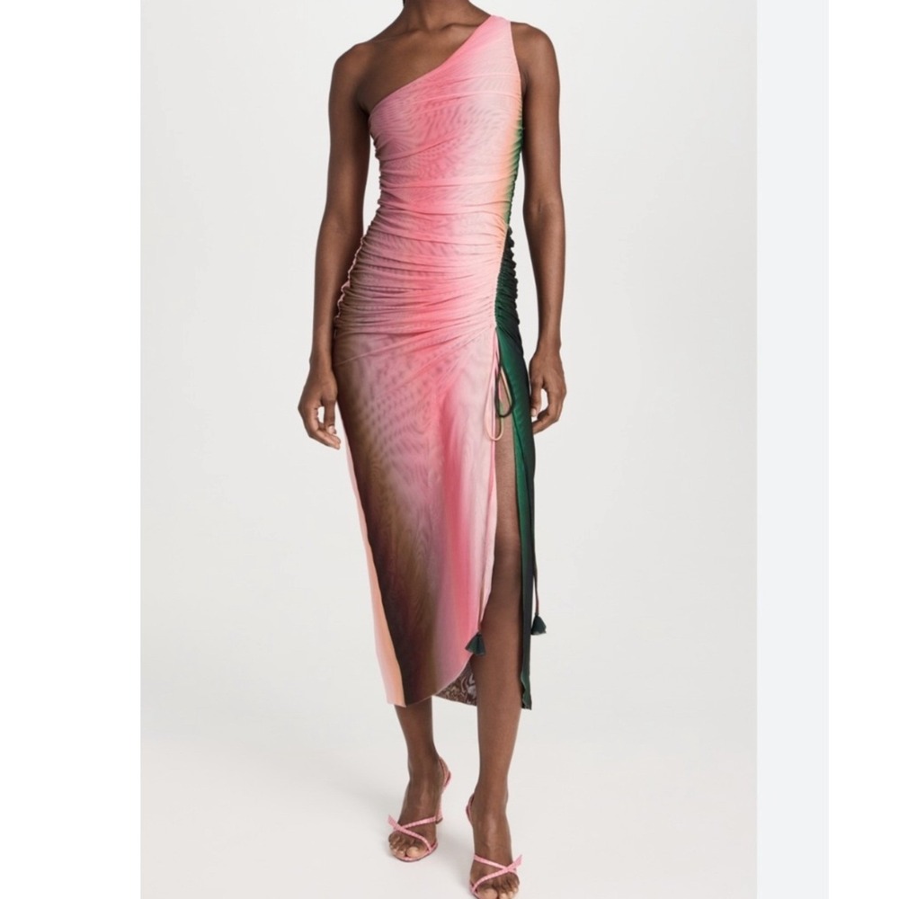 MISA Los Angeles Sirena‎ Ombre Mesh One Shoulder Midi Dress XS
